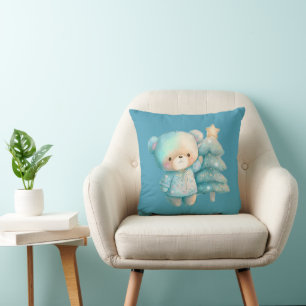 Cute Bear och Julgran Helgdag Kudde