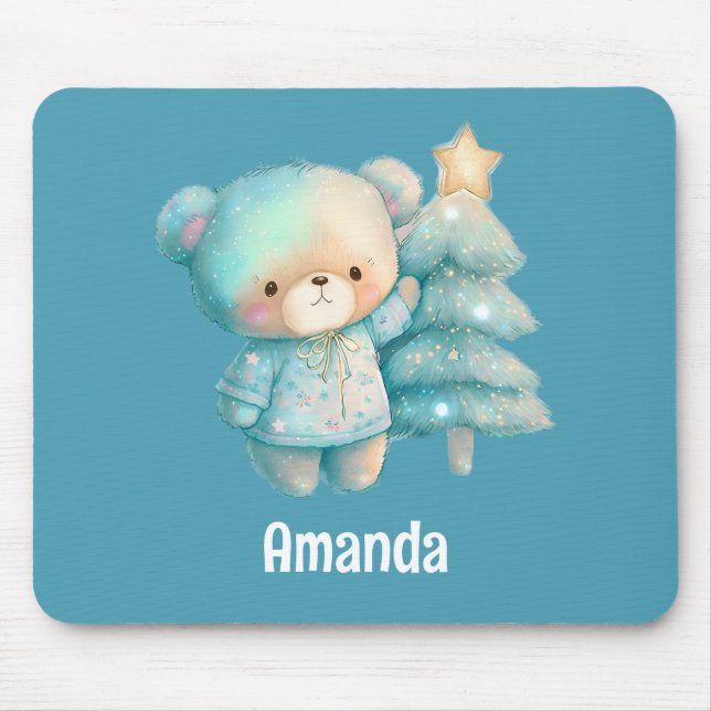 Cute Bear och Julgran Helgdag Musmatta (Framsidan)