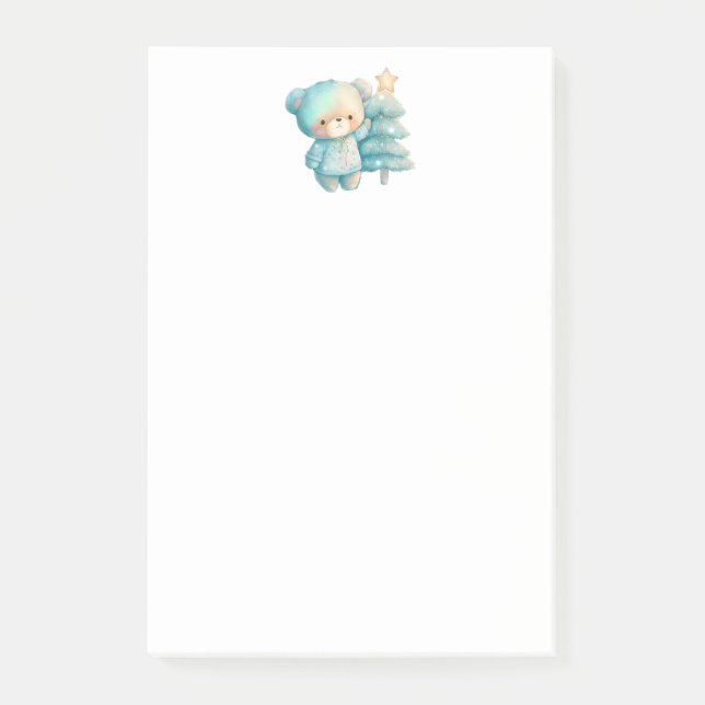 Cute Bear och Julgran Helgdag Post-it Block (Framsida)