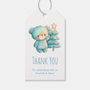 Cute Bear och Julgran Helgdag Tack Presentetikett