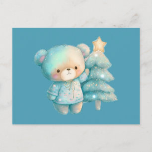 Cute Bear och Julgran Helgdag Vykort