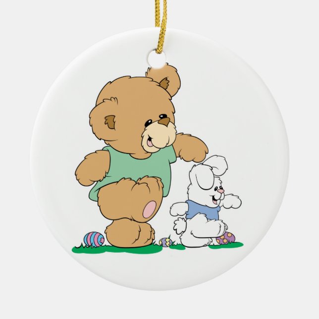 Cute Bear och Påskhare Julgransprydnad Keramik (Framsidan)