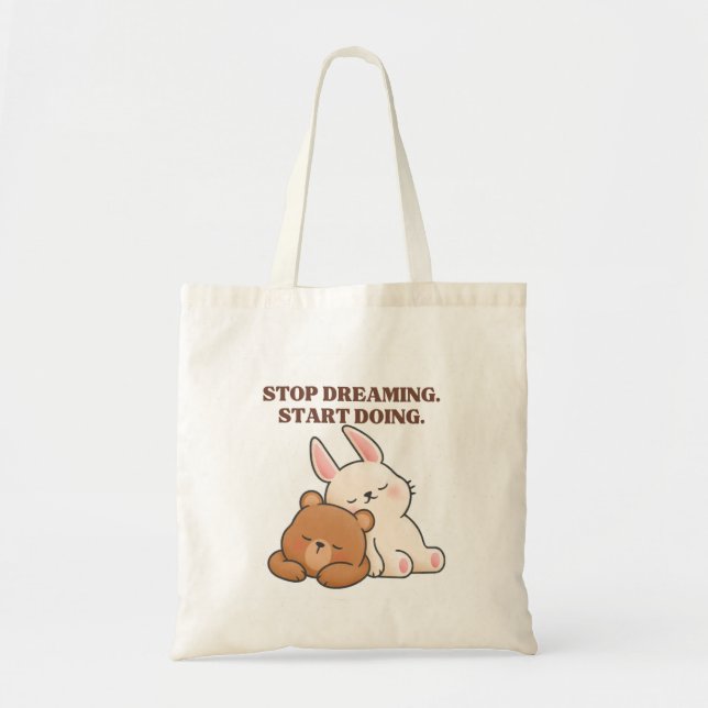 Cute Bear och Rabbit Boho Quote Tote Shopping bag Tygkasse (Framsidan)