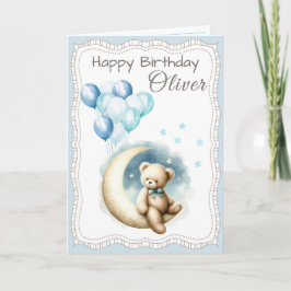 Cute Bear on the Moon Birthday Card for Boy  Kort