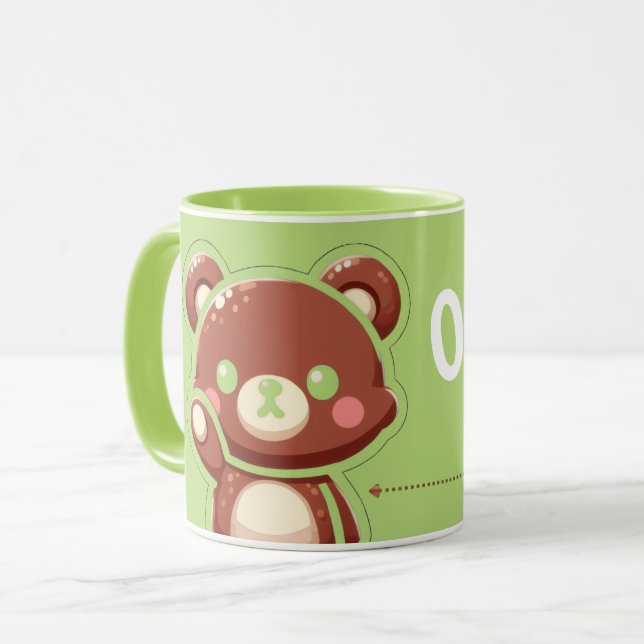 Cute Bear “Oops!” Green Mug –Kawaii Bear Combo Mug Mugg (Framsida vänster)