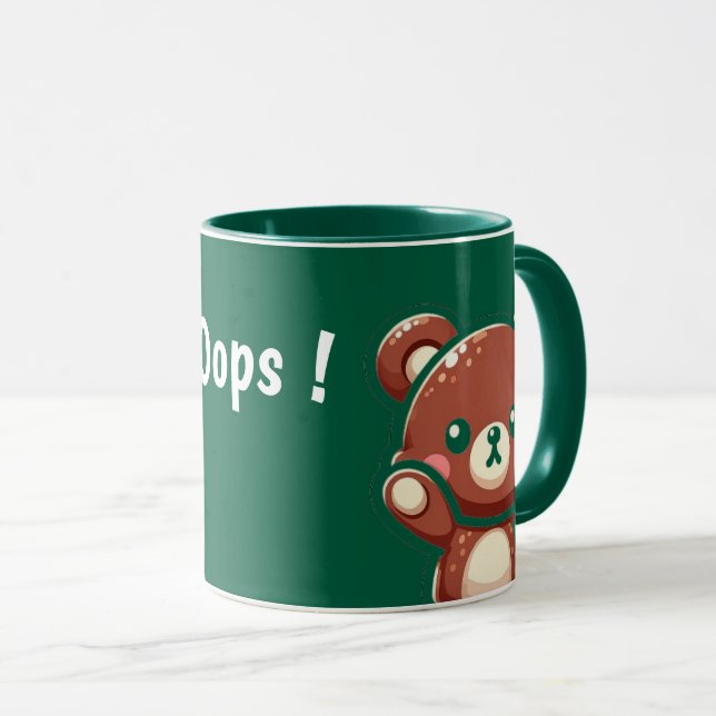 Cute Bear Oops Green Mug | Kawaii Coffee Cup Mugg (Framsida höger)