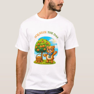 Cute Bear & Orange Tree - Squeeze The Day Illustra T Shirt