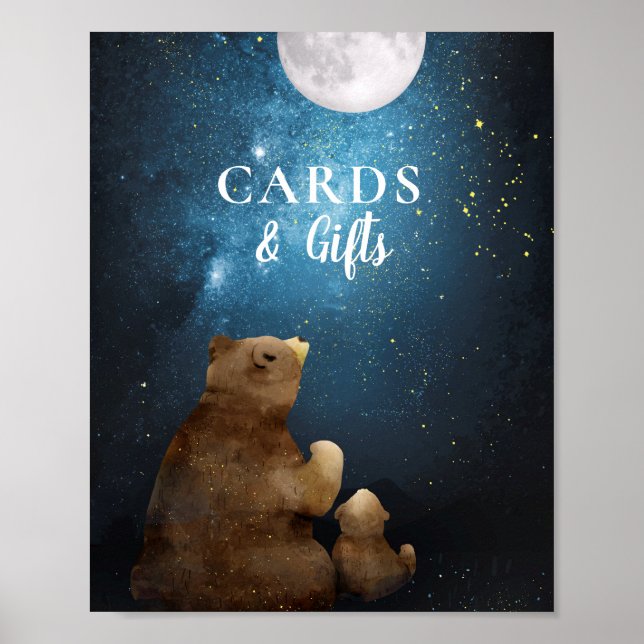 Cute Bear över Måne-kortgåvor Poster (Framsidan)