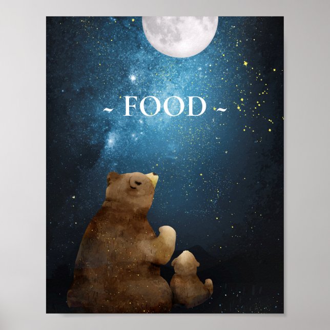 Cute Bear över Måne-maten Poster (Framsidan)