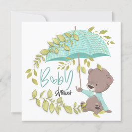 Cute Bear Parbrella Botanical Boy Shower Inbjudningar