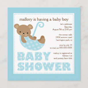 Cute Bear Parbrella Boy Baby Shower-inbjudan Inbjudningar
