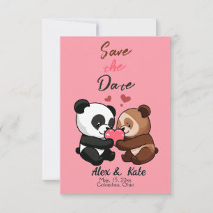 Cute Bear Penguin Bröllop spara datum Datumet