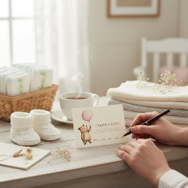 Cute Bear Pink Balloon Diaper Raffle Baby Shower  Tilläggskort