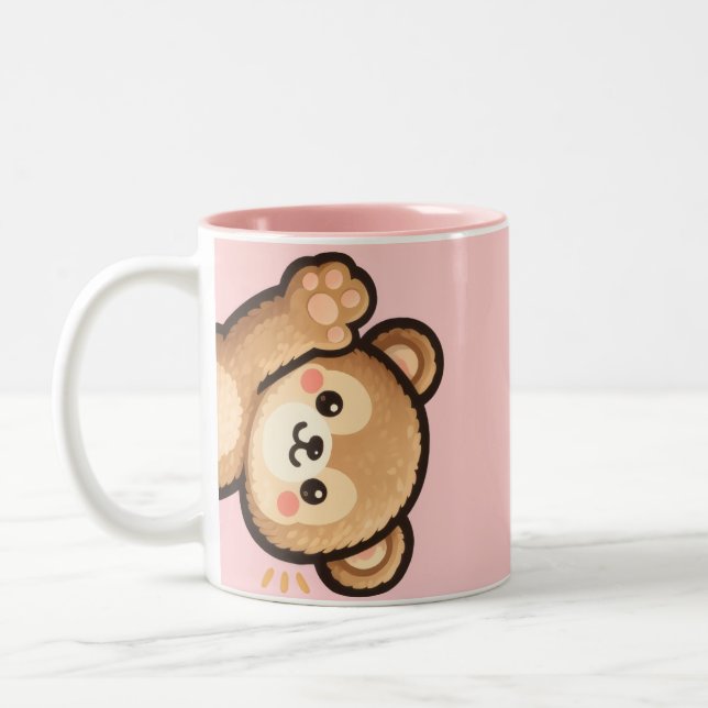 Cute Bear Pink Mug | Kawaii Aesthetic Coffee Cup Två-Tonad Mugg (Vänster)