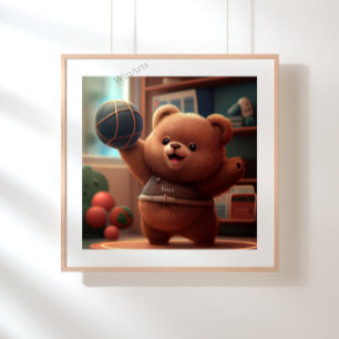 Cute Bear Play Basketball Art Personlig Poster