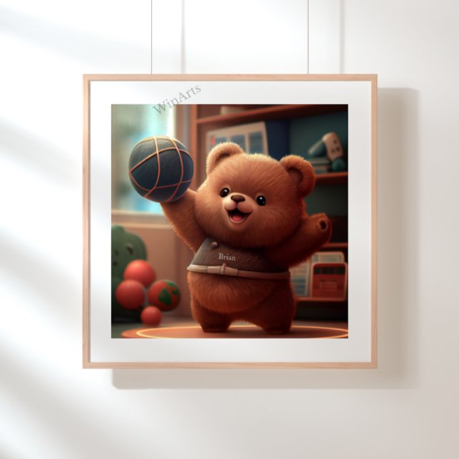 Cute Bear Play Basketball Art Personlig Poster (Skapare uppladdad)