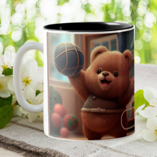 Cute Bear Play Basketball Art Personlig Två-Tonad Mugg