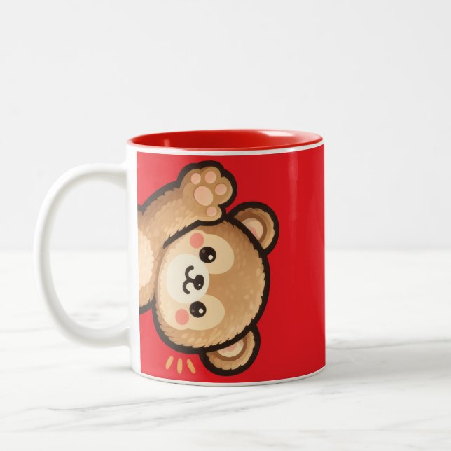 Cute Bear Red Mug | Kawaii Cartoon Coffee Cup Två-Tonad Mugg (Vänster)