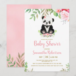 Cute Bear  Rosa Blommigt Girl Baby Shower Inbjudningar