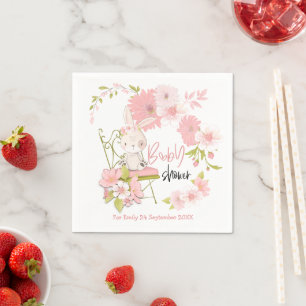 Cute Bear Rosa Blommigt Girl Baby Shower Pappersservett