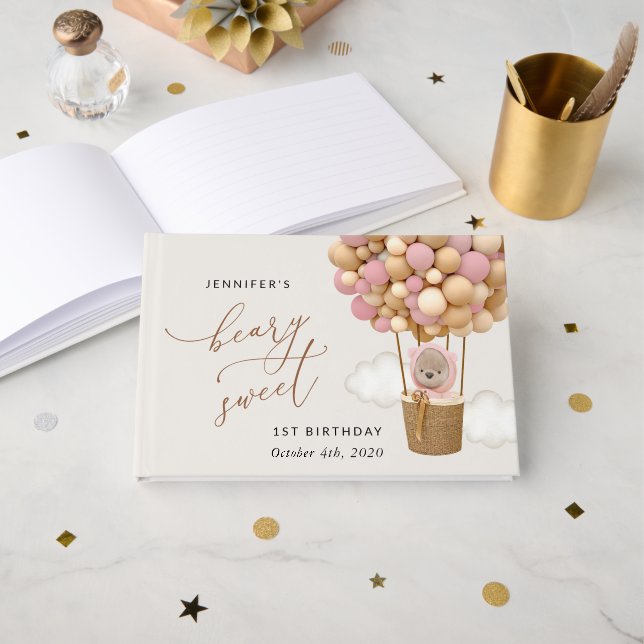 Cute Bear, Rosa Buboner, första födelsedagen Gästböcker (Framsida öppen)
