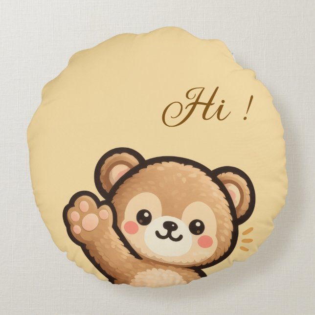 Cute Bear Round Pillow | Kawaii Home Decor Cushion Rund Kudde (Baksidan)