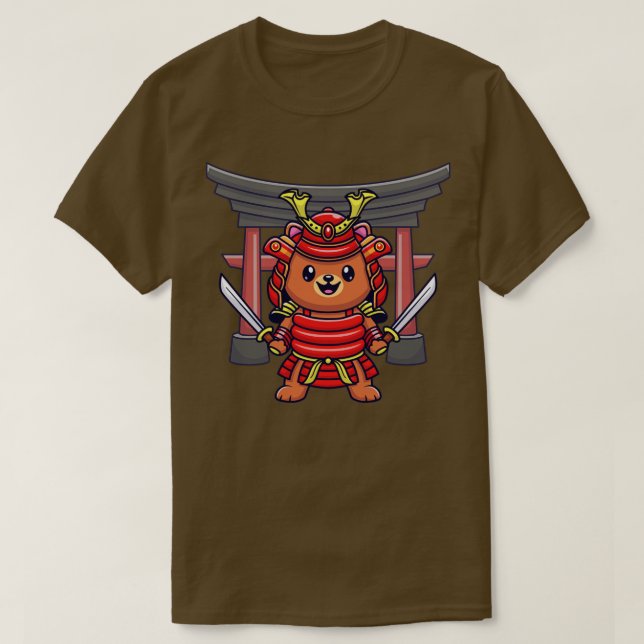 Cute Bear Samurai Warrior Tecknad T Shirt (Design framsida)