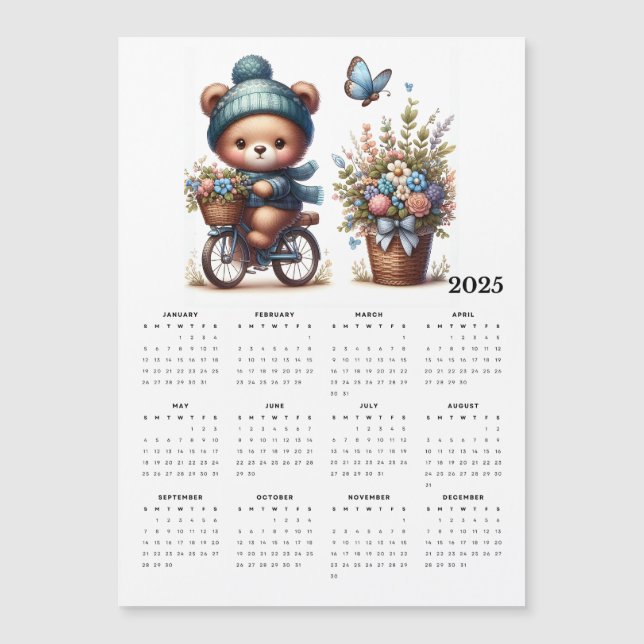 Cute Bear Scarf på Bike 2025 Magnetic Calendar (Framsida)