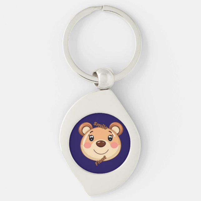 Cute Bear Smile Swirl Silverfärgad Nyckelring (Framsidan)