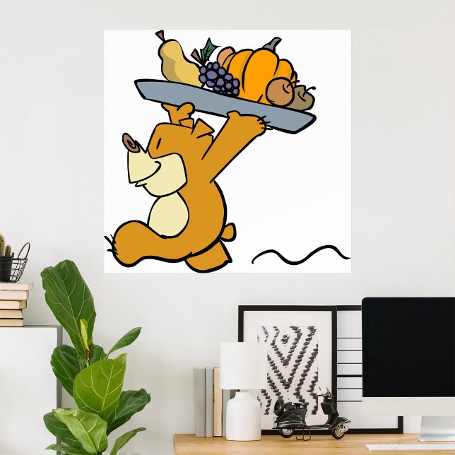 Cute Bear som bär en Festive Harvest Platter Poster (Skapare uppladdad)