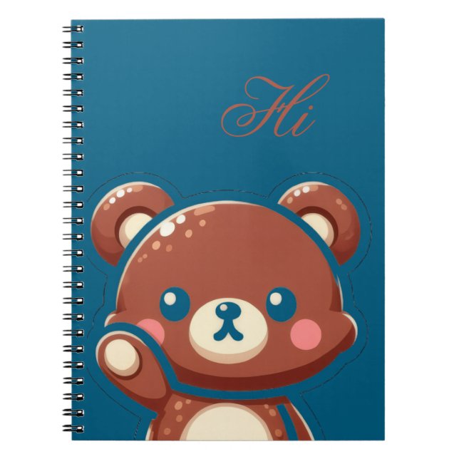 Cute Bear Spiral Notebook – Teal Blue Teddy Bear Anteckningsbok (Framsidan)