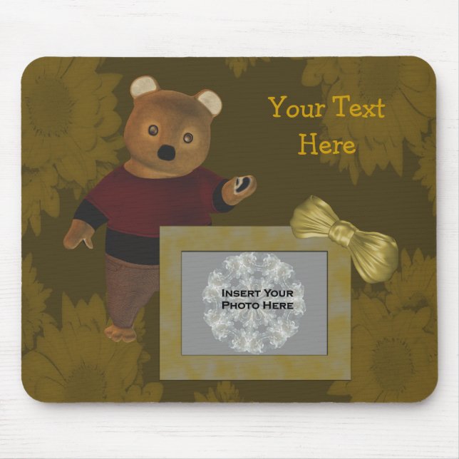 Cute Bear Sunblommor Photo Mousepad Musmatta (Framsidan)