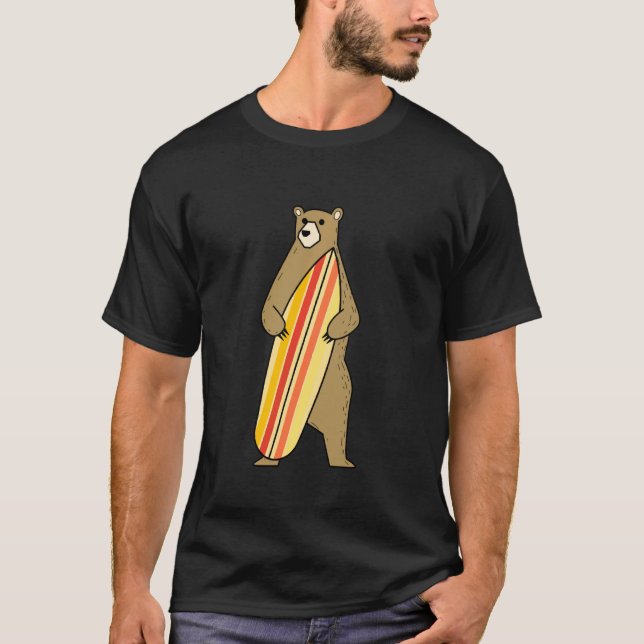 Cute Bear Surfa Board Funny Surfing För manar Wome T Shirt (Framsida)