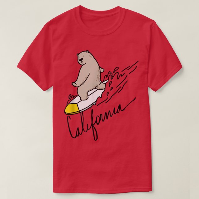 Cute Bear Surfing Tee California Bear statlig flag (Design framsida)