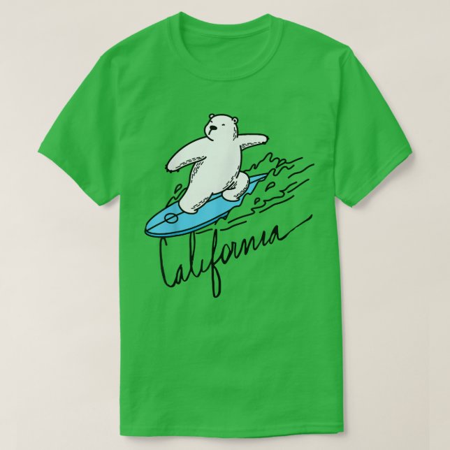Cute Bear Surfing Tee California Bear statlig flag (Design framsida)