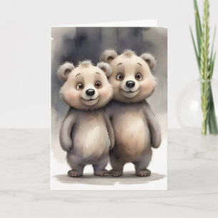 Cute Bear Syskon Best Friends Buddies Porträtt Kort