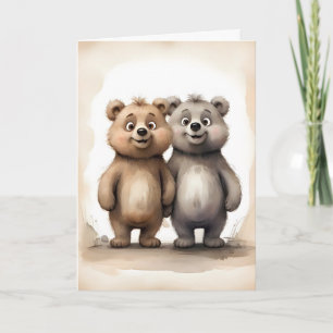 Cute Bear Syskon Best Friends Buddies Porträtt Kort