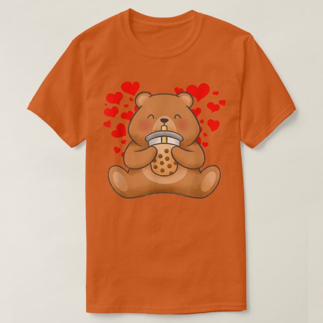 Cute Bear Tea Bubble Tea Anime Japanskt Tonåring T Shirt (Design framsida)