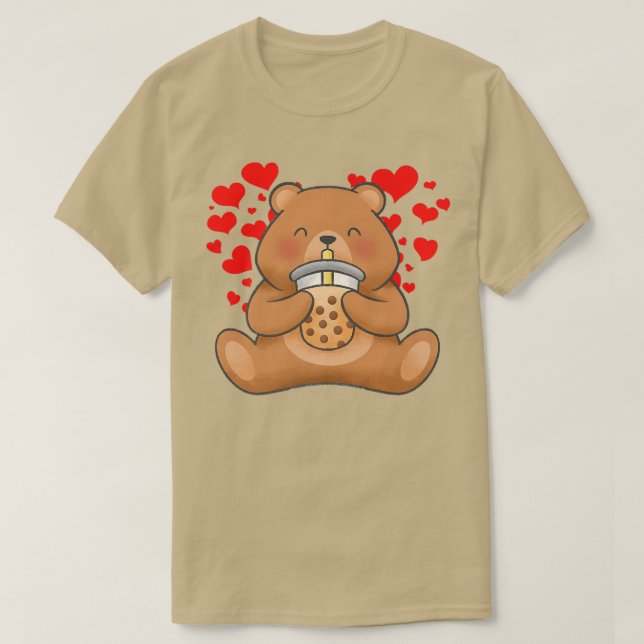 Cute Bear Tea Bubble Tea Anime Japanskt Tonåring T Shirt (Design framsida)