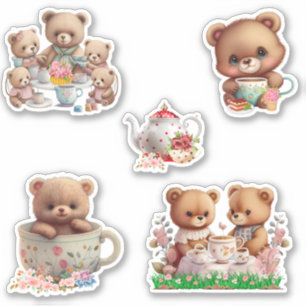 Cute Bear Tea Party, uppsättning 5 Klistermärken