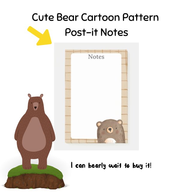Cute Bear Tecknad Mönster Post-it Block (Cute Bear Cartoon Pattern Post-it Notes)