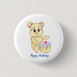 Cute Bear Theme Boy's Födelsedagsfest Knapp