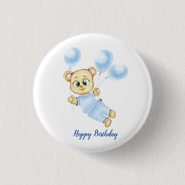 Cute Bear Theme Boy's Födelsedagsfest Knapp