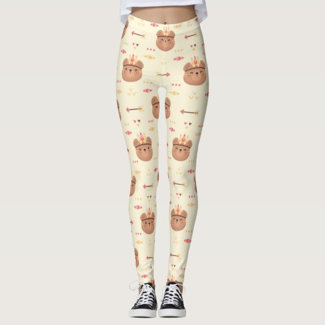 Cute Bear Tribal Mönster Leggings (Framsida)