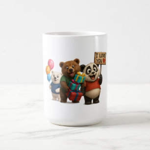 Cute Bear Trio Mugg - Panda med "I Kärlek You"-sky