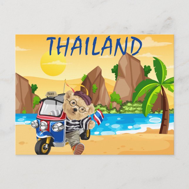 Cute Bear Tuk Tuk Thailand Beach Vykort (Framsida)