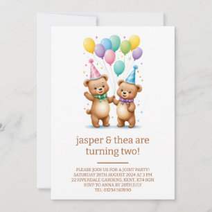 Cute Bear Twillingars 2:a födelsedagsinbjudan Inbjudningar