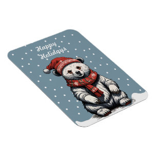 Cute Bear unge med Beanie och Scarf i Snö Fall Magnet