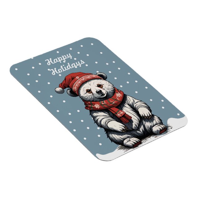 Cute Bear unge med Beanie och Scarf i Snö Fall Magnet (Högersidan)