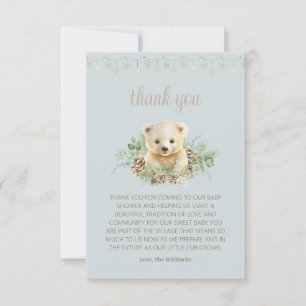 Cute Bear Unge Winter Greenery Blue Boy Shower Tack Kort